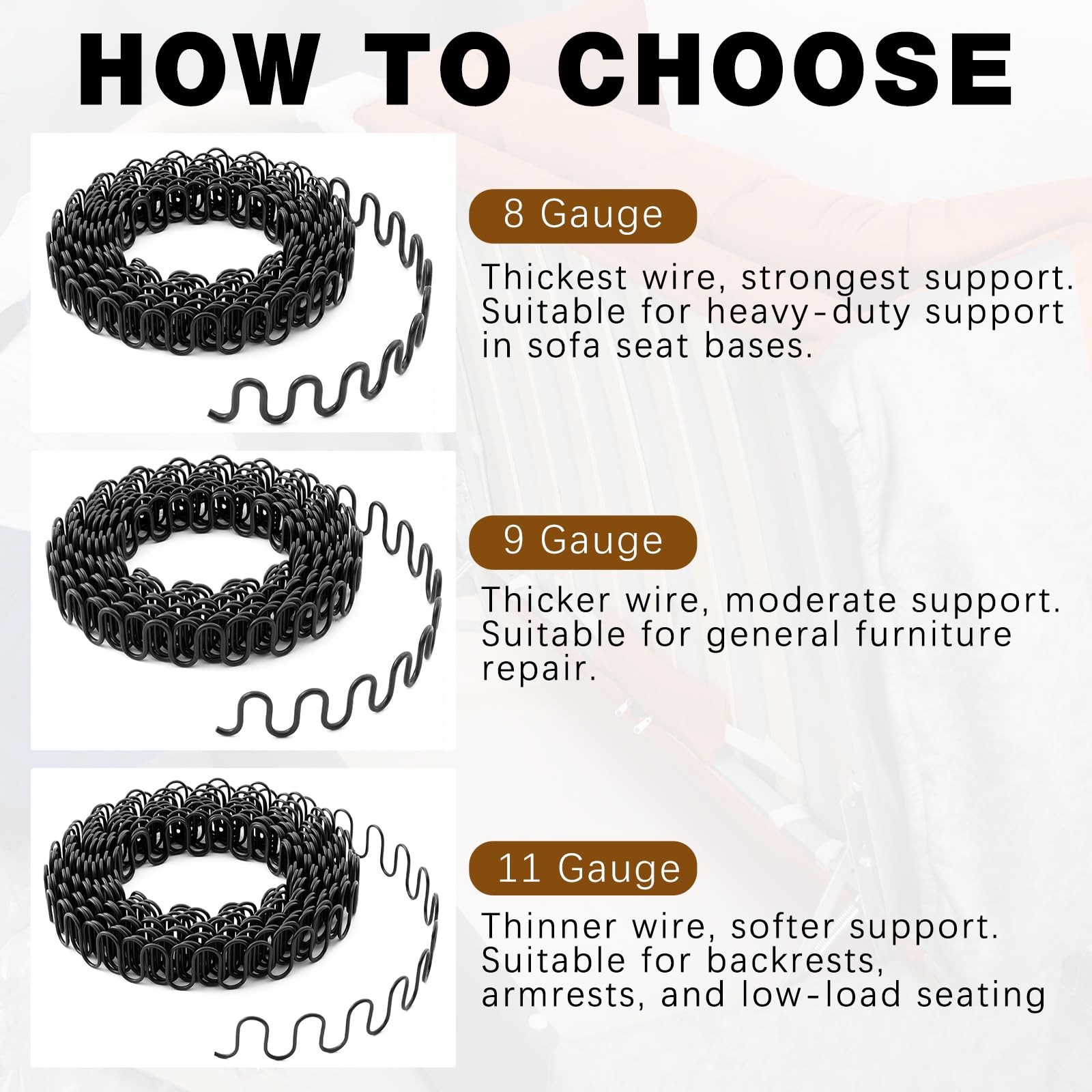 Otoolling 1 Roll 42 Feet Zig Zag 8 Gauge Upholstery Springs, Sinuous Springs ...
