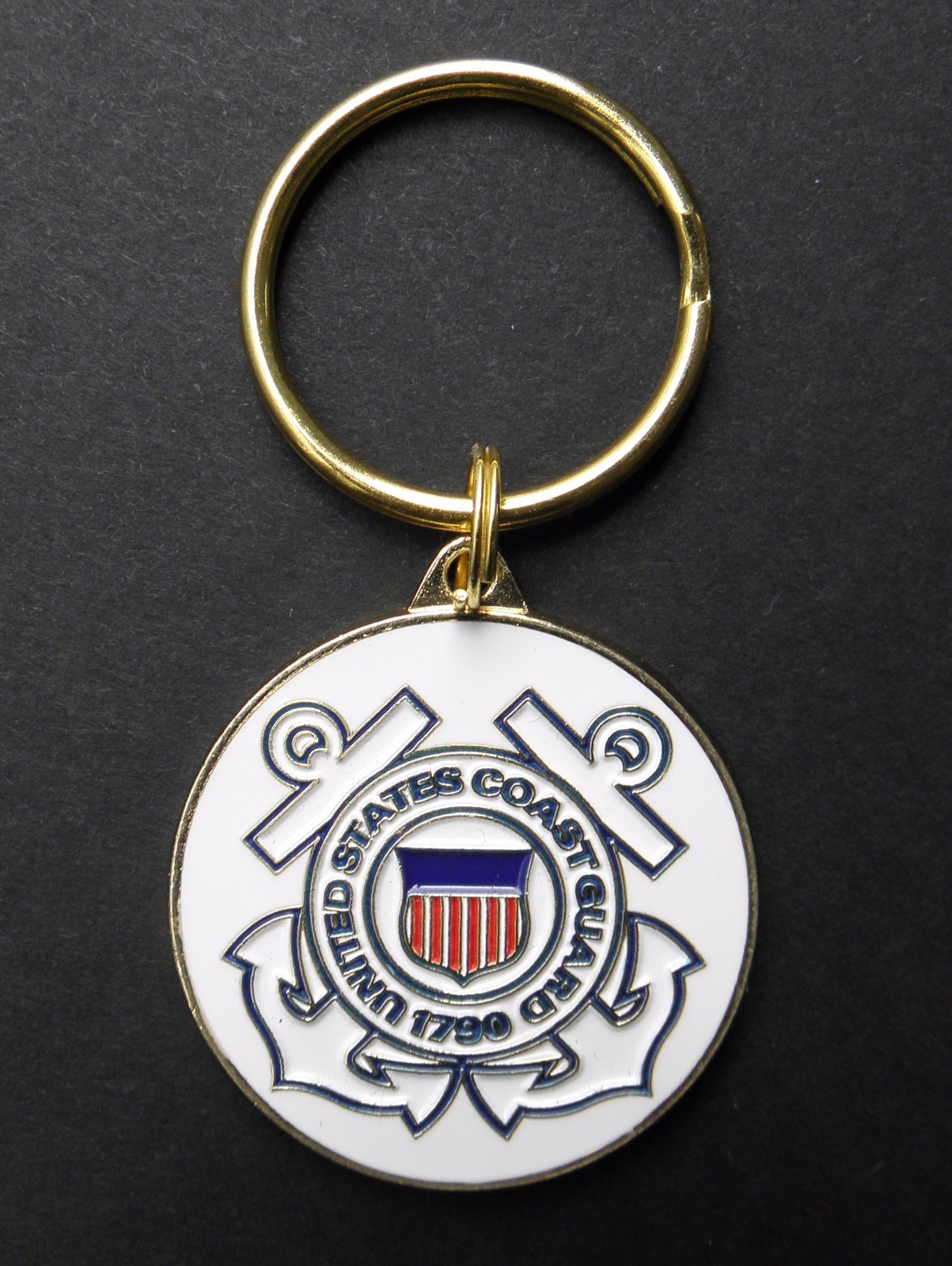 US COAST GUARD USCG METAL ENAMEL KEYRING KEY RING CHAIN KEYCHAIN 1.5 INCHES