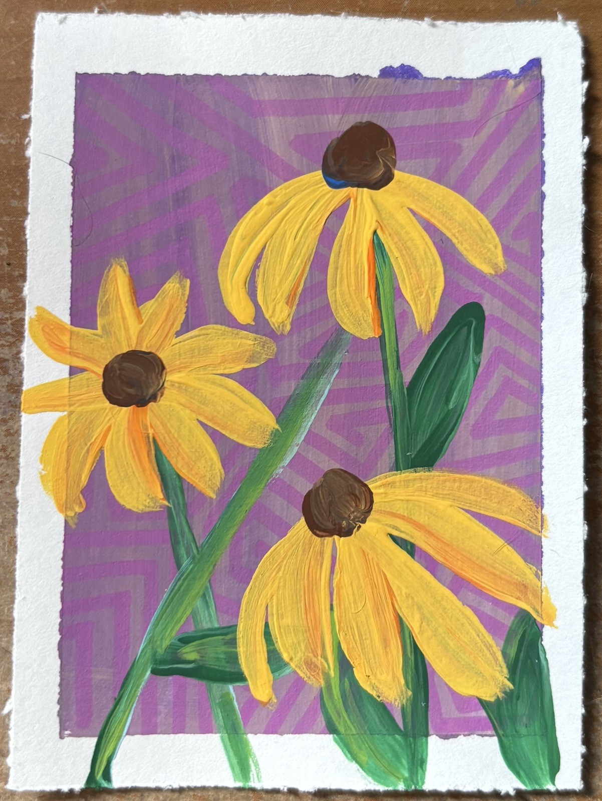 ACEO original, acrylic rudbeckia black-eyed Susan flower whitebeardesigns743
