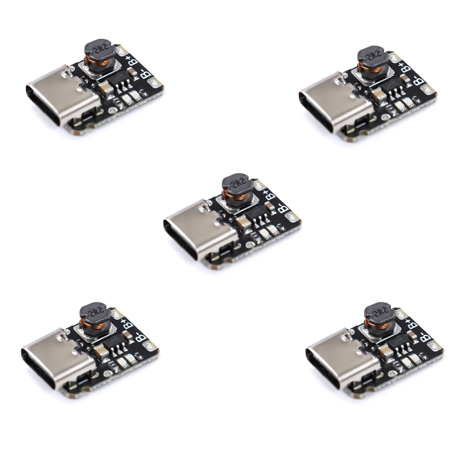 5V 1A Charge and Discharge Module, 5pcs, Type-C USB for 18650 Lithium Black