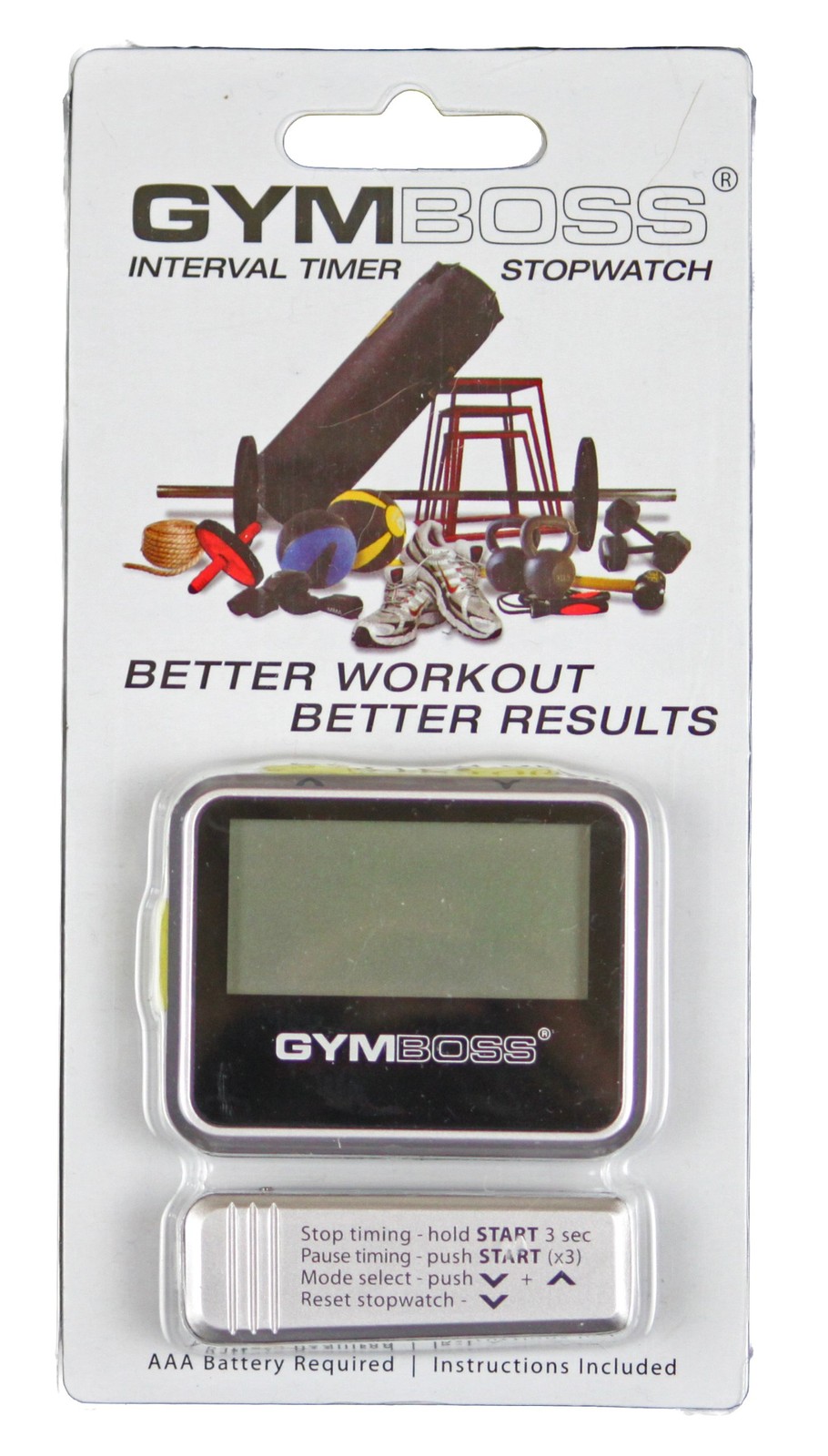 Gymboss Interval Timer Stopwatch Silver Yellow Metallic This title uses 55