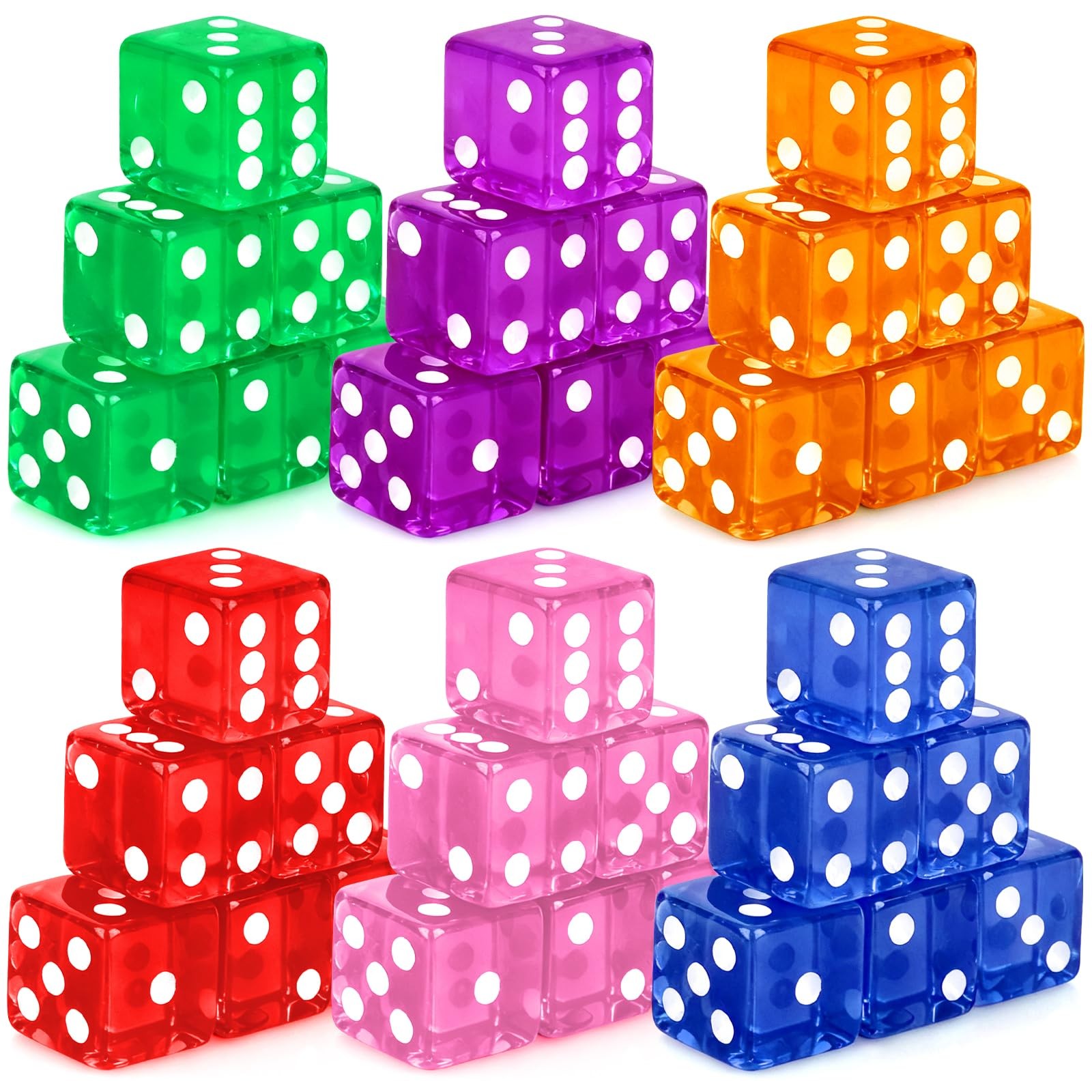 Lemicin 36 Piece 19mm Casino Style Craps Dice Sets Acrylic Translucent D6 Dic...