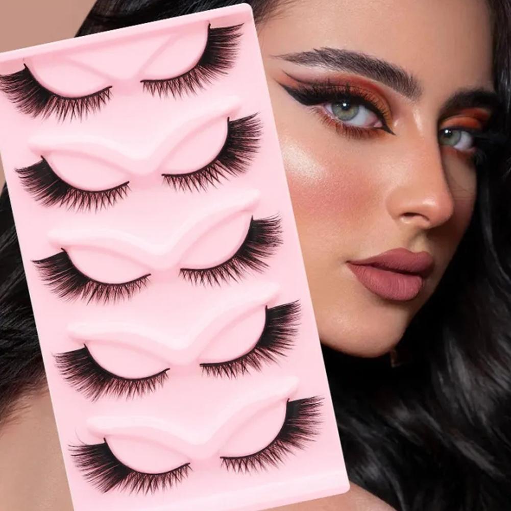 5 Pairs Cat Eye Lashes Faux Mink Eyelashes Clear Band Lashes Natural Look W F8I2