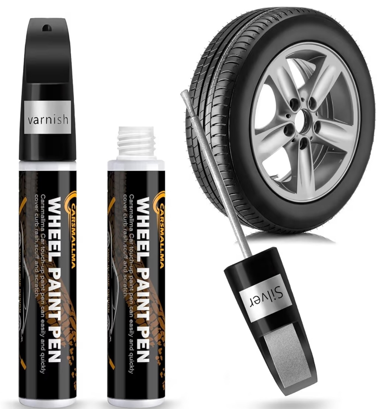 Silver Rim Touch Up Paint,Car Wheel Paint for Rims Scratch Repair Silver+Varnish