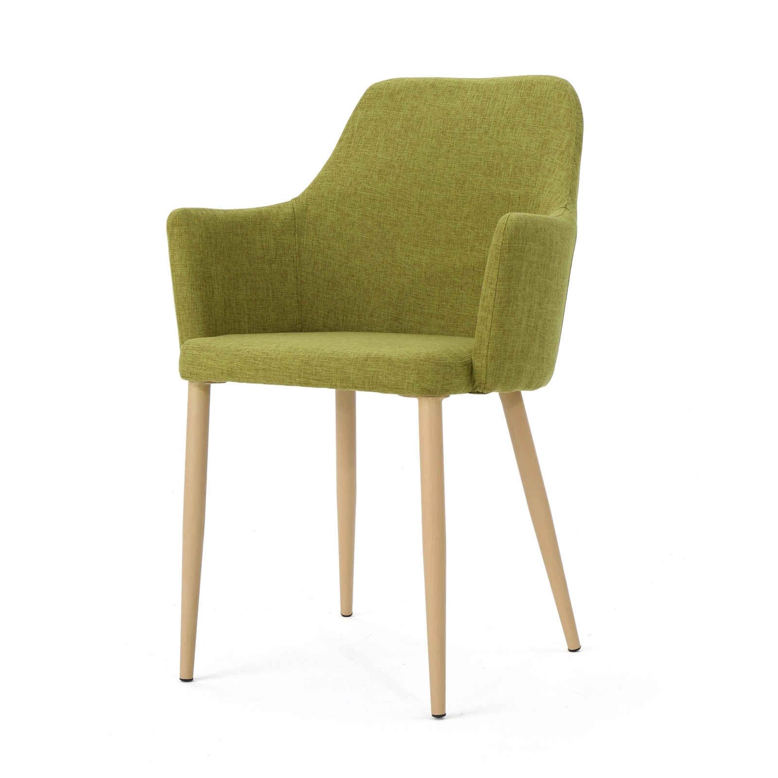 Green Fabric Dining Chairs Set of 2, Wood Finish Iron Frame Contoured Seat