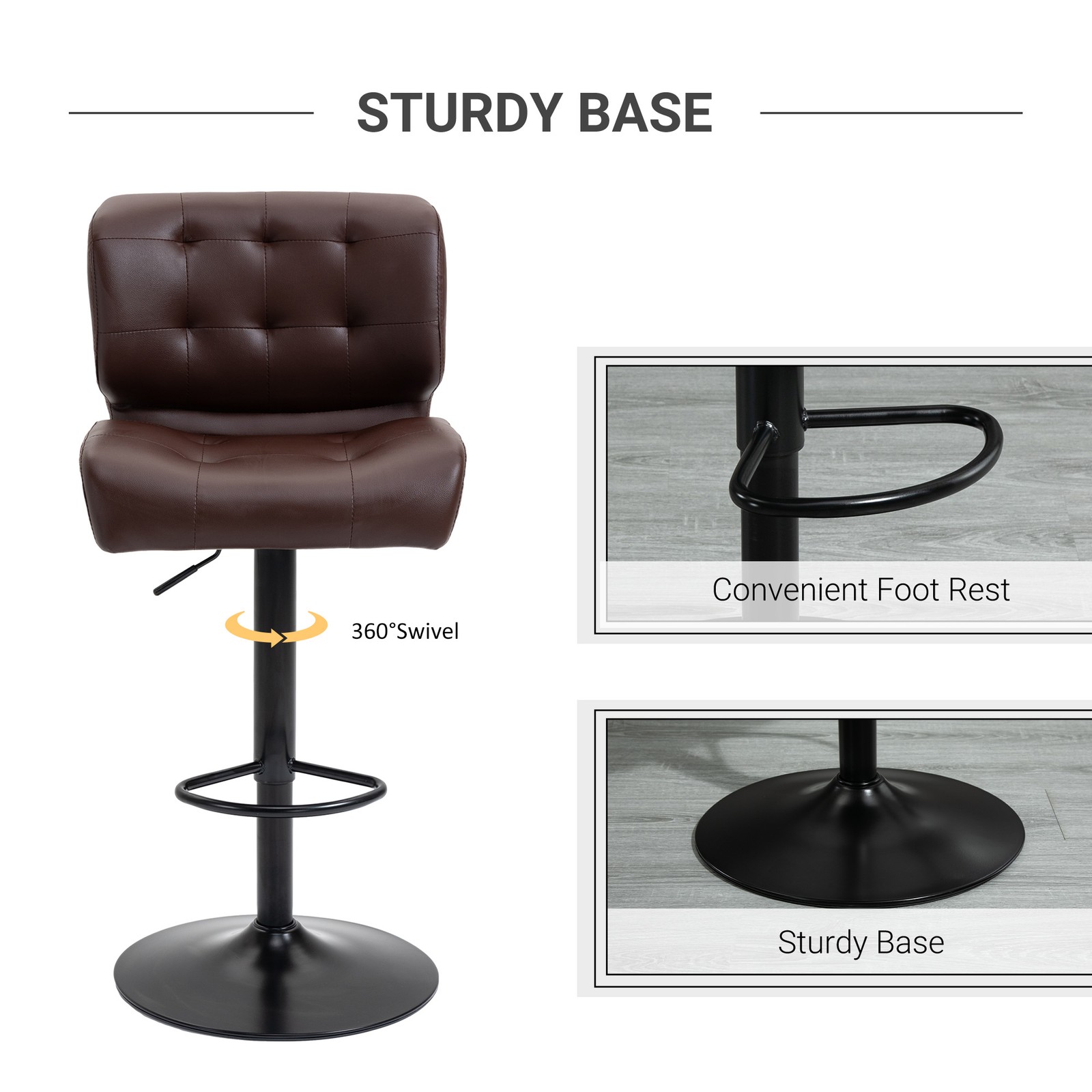 Set of 2 Adjustable Height Bar Stools with Padded Seat and Footrest