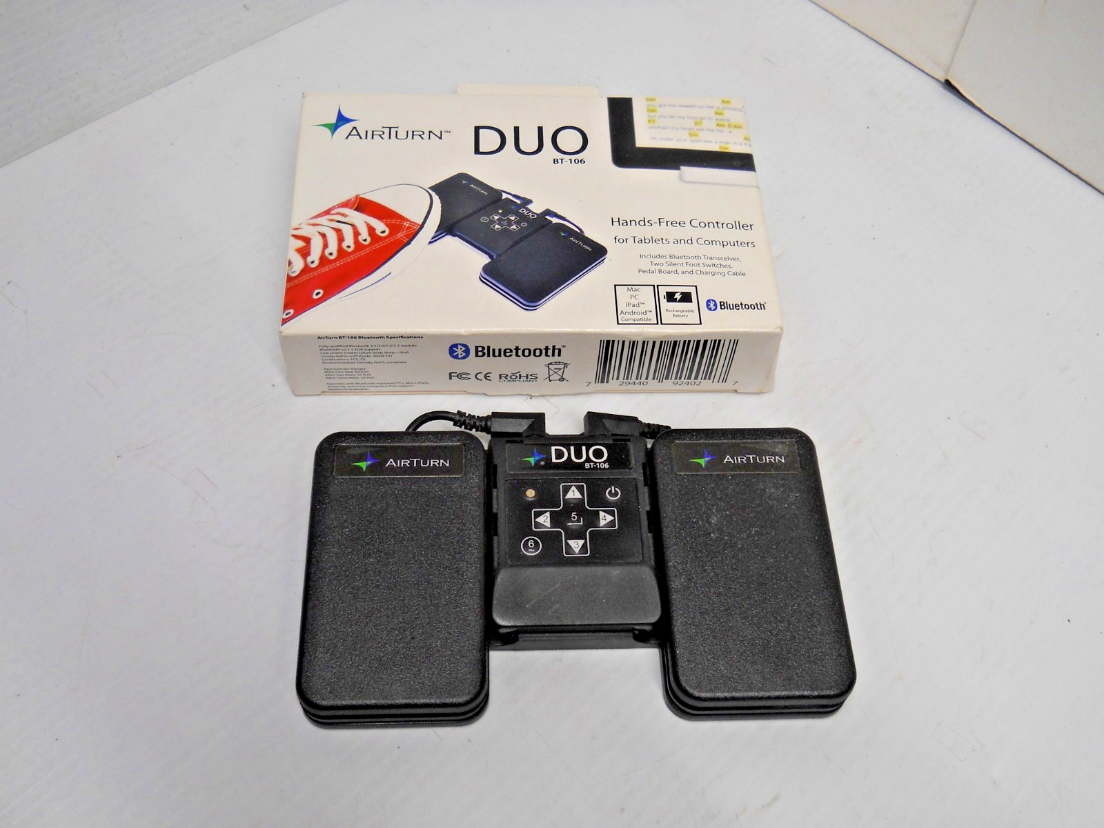 AirTurn Duo BT-106 Hands Free Controller Foot Switches Dual Pedal Transmitter