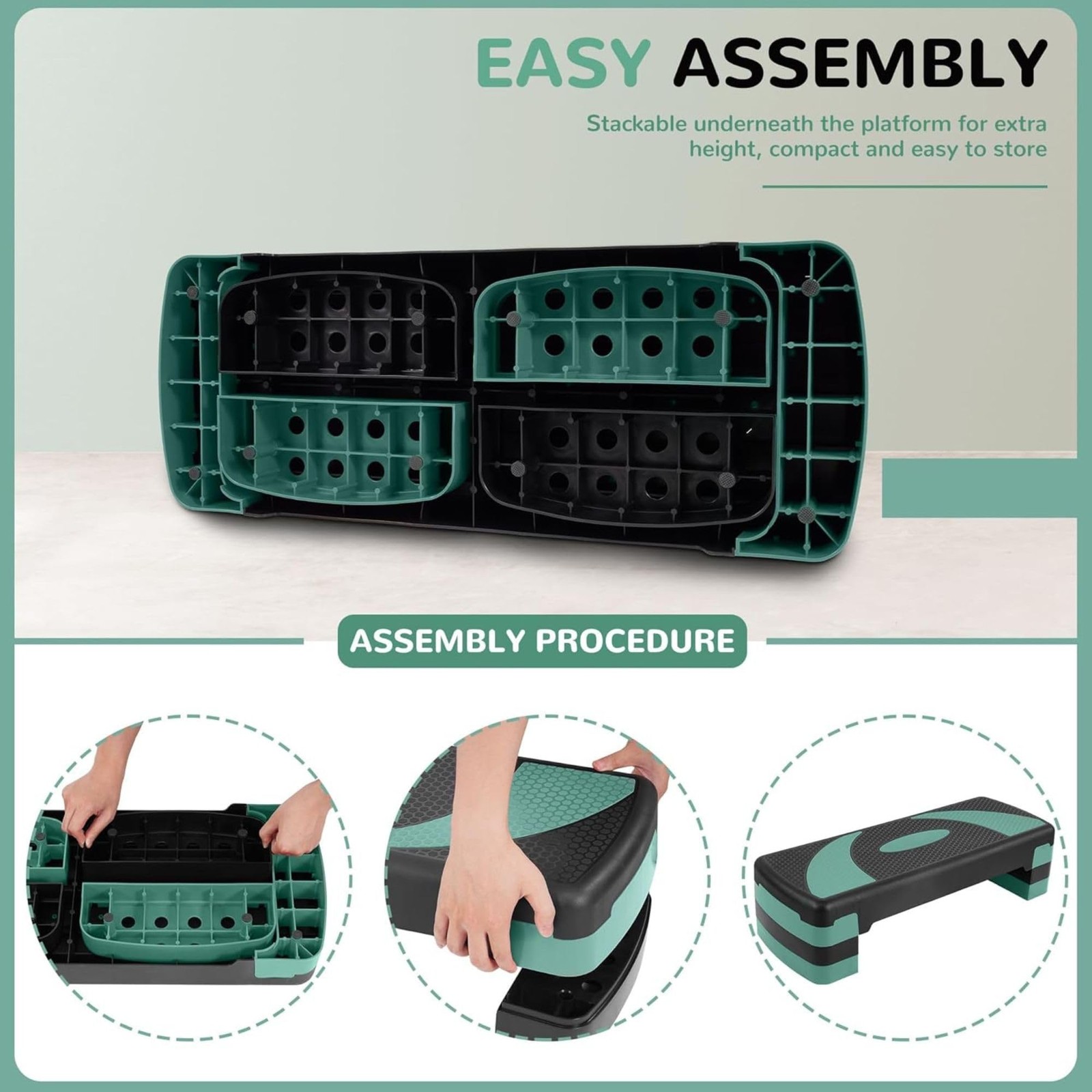 Step Aerobic Platform, 31" Exercise Step with 3 levels Adjustable Height, 4 S...