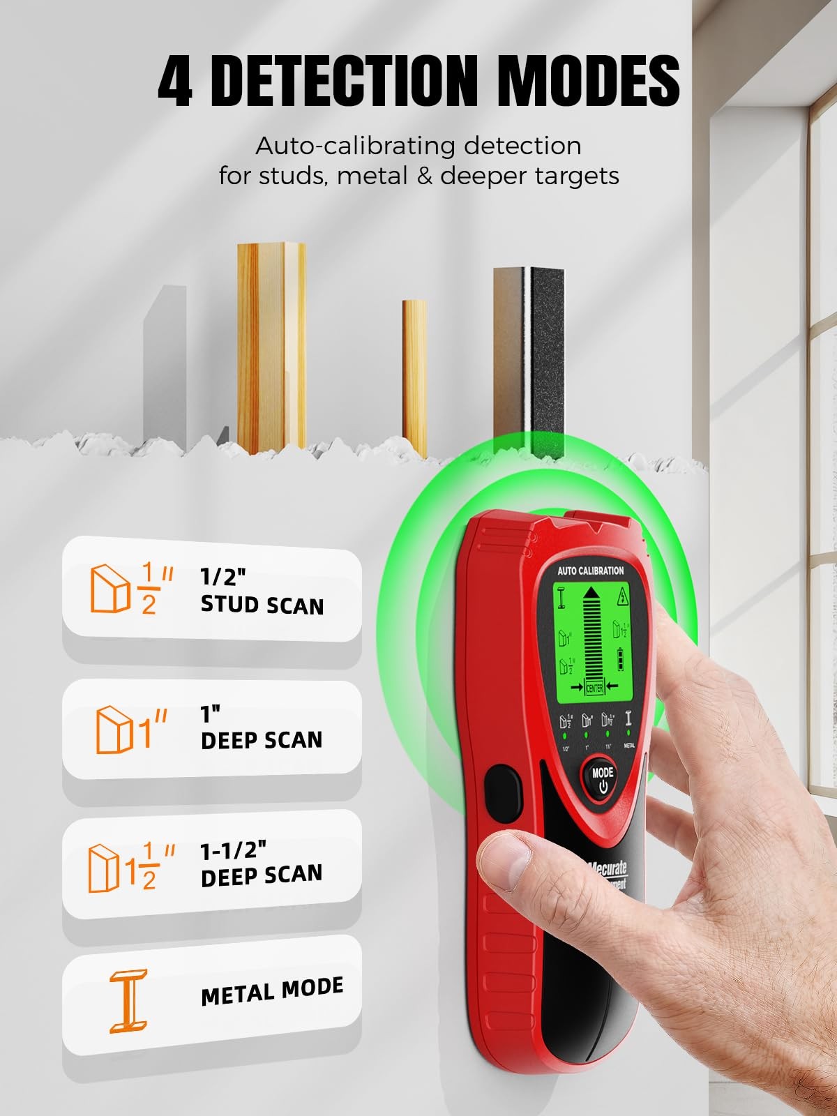 Stud Finder Wall Scanner with Fast Auto Calibration, 4-Mode Wall Stud Detecto...
