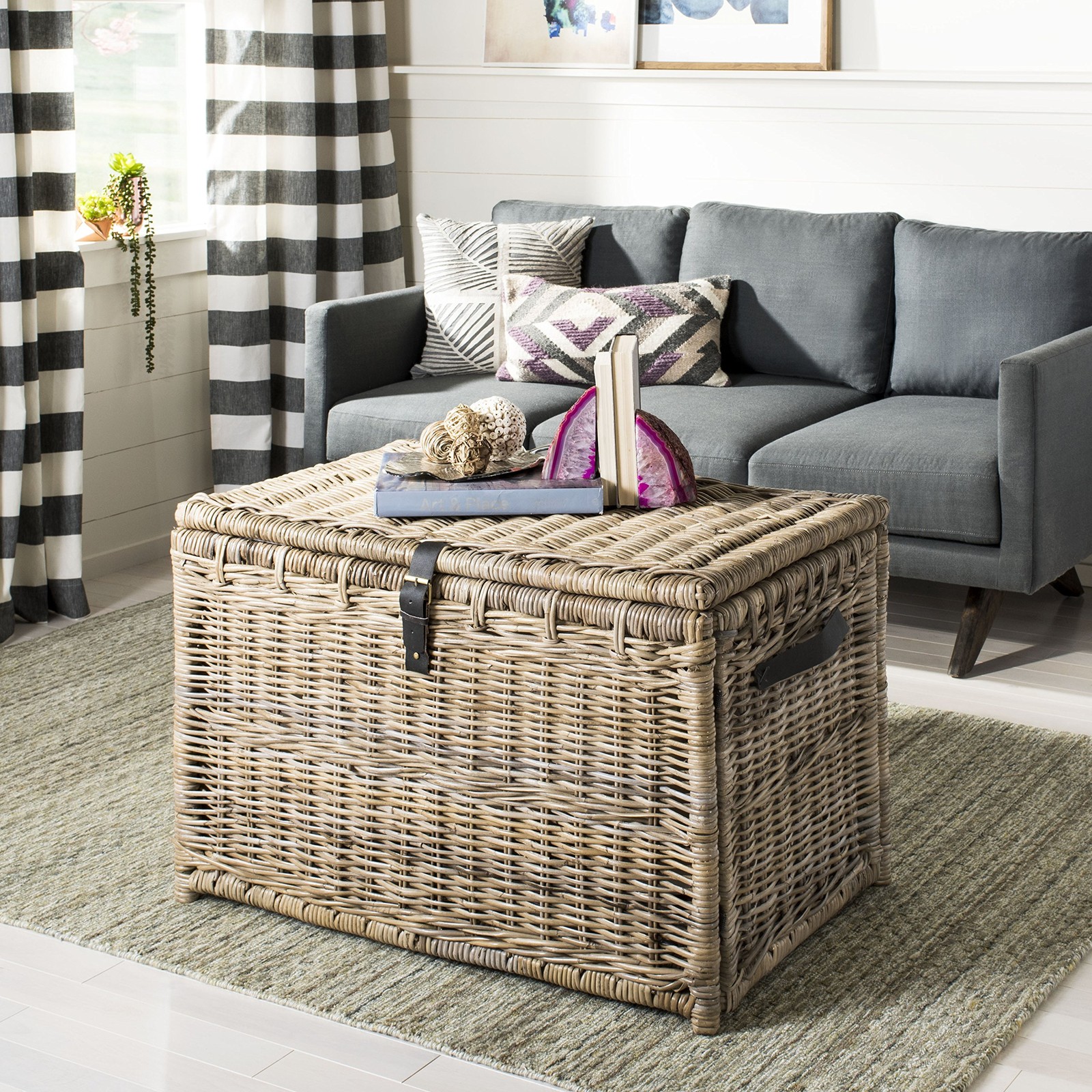 HPM9004B Michael 35" Wicker Storage Trunk, Collapsible for flat storage, Ratt...