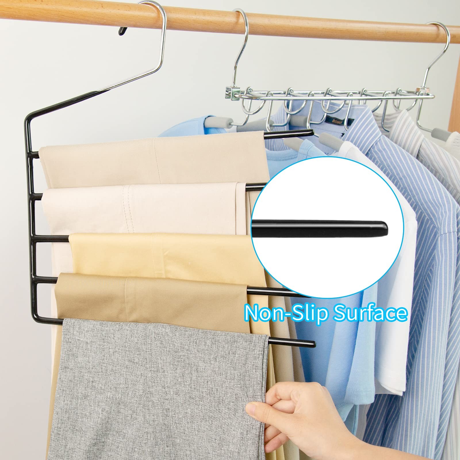 Pants Hangers 3pack, Heavy Duty Multi Layers Space Saving Slack Hangers,Non S...