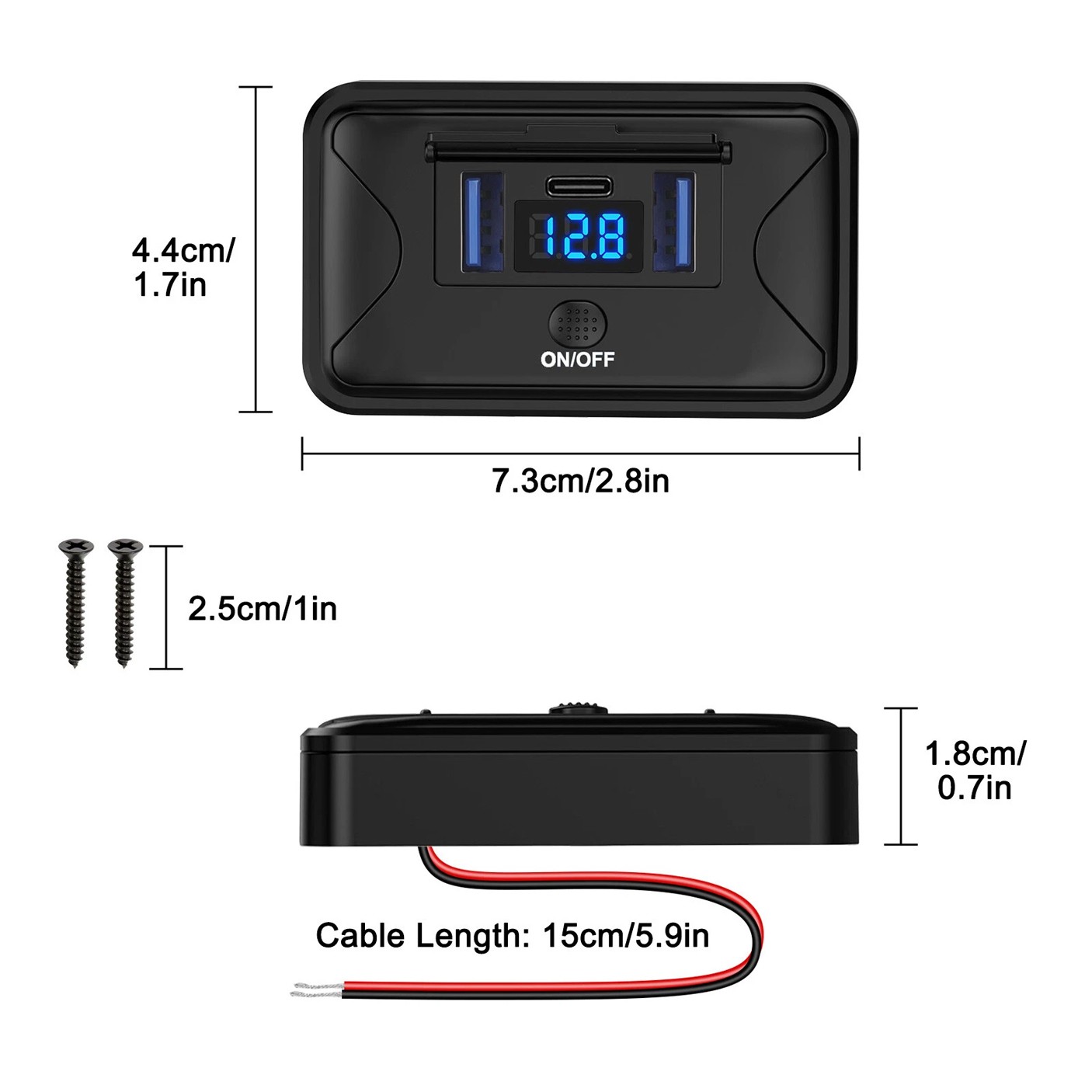 QC3.0 & PD Dual USB 12V-24V Car Fast Charger Socket Power Outlet On-Off Switch