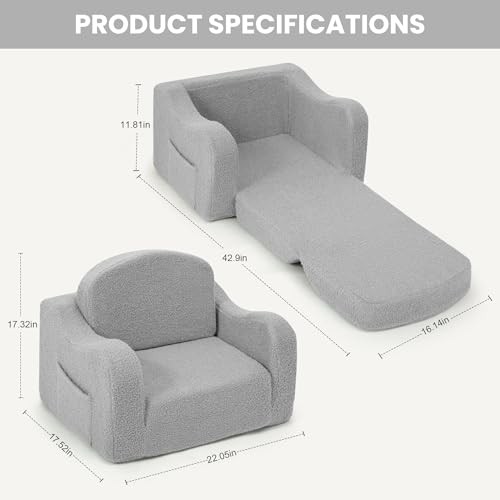 Comfy Toddler Chair & Kids, 2-in-1 Soft Couch Fold Out for Kids, Toddler
