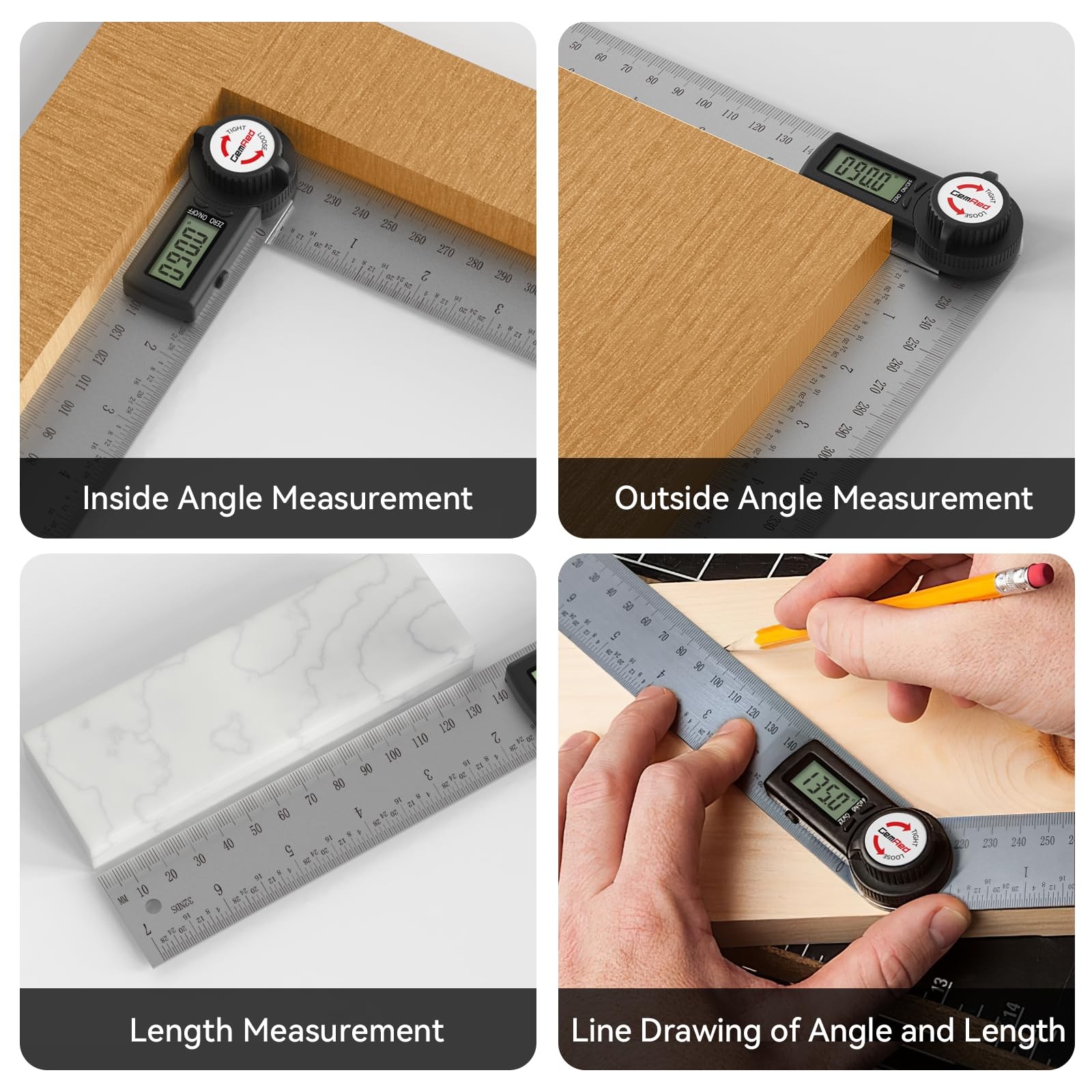 82305 Digital Angle Finder Protractor Stainless steel 7inch 200mm Black Button