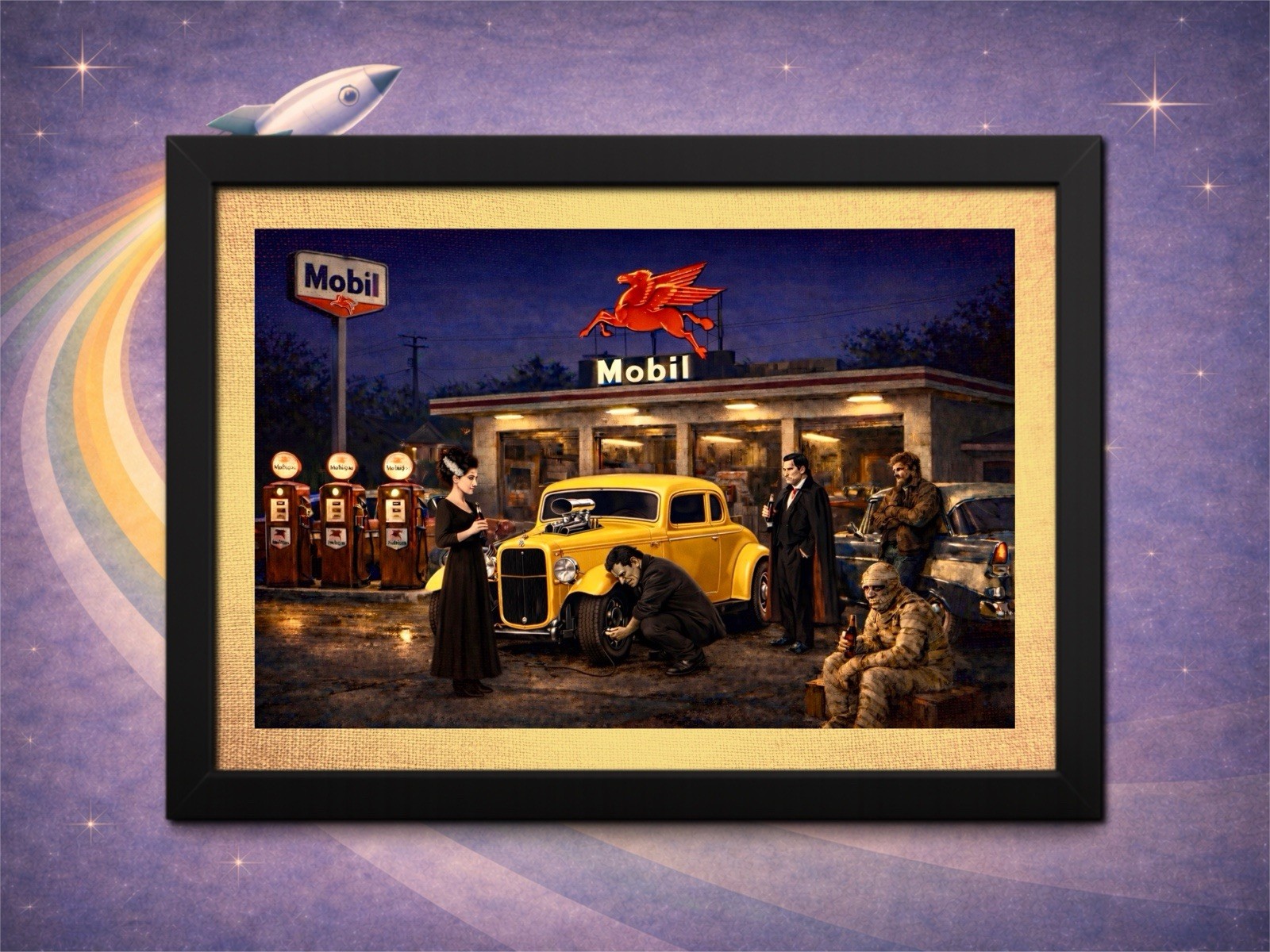Frankenstein Mobil Gas Station Monster Art Print – Retro Sci-Fi Horror