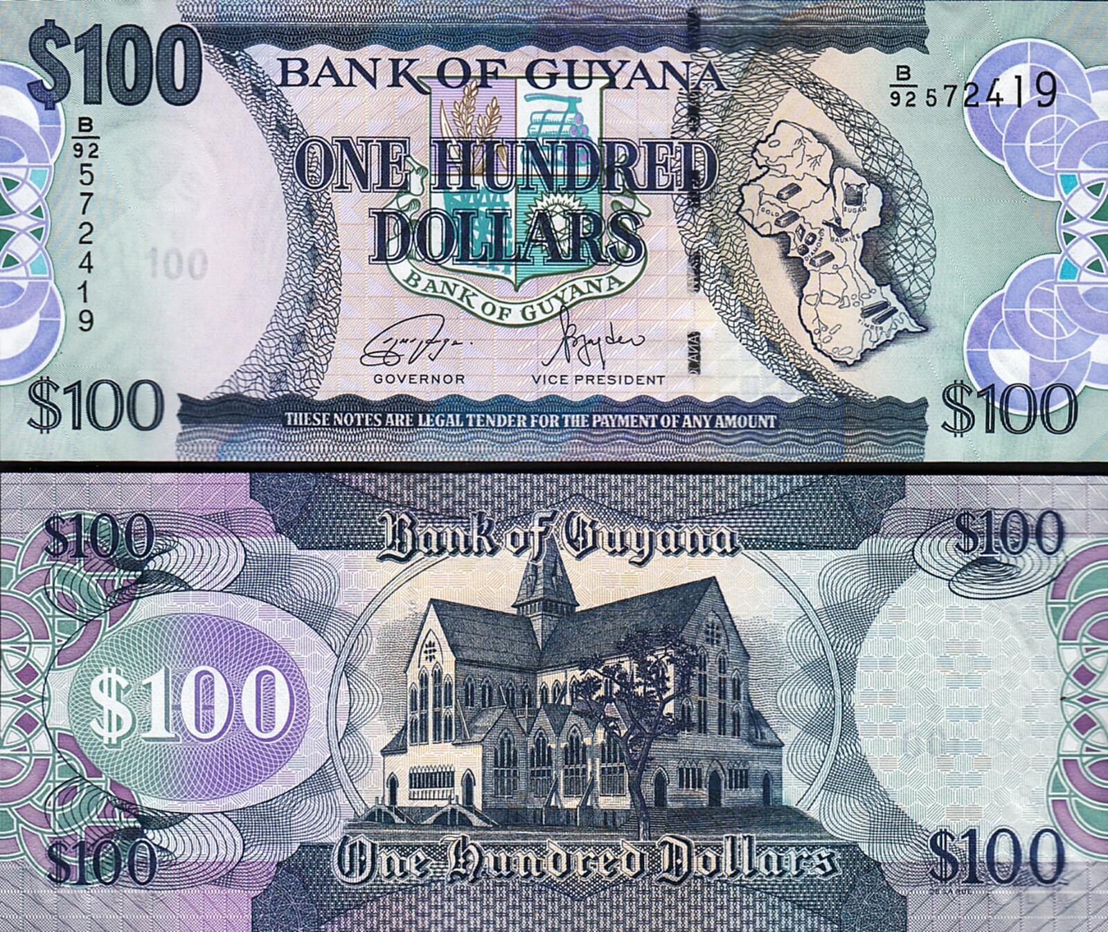 Guyana 100 Dollars 2022, UNC, P-NEW Signature
