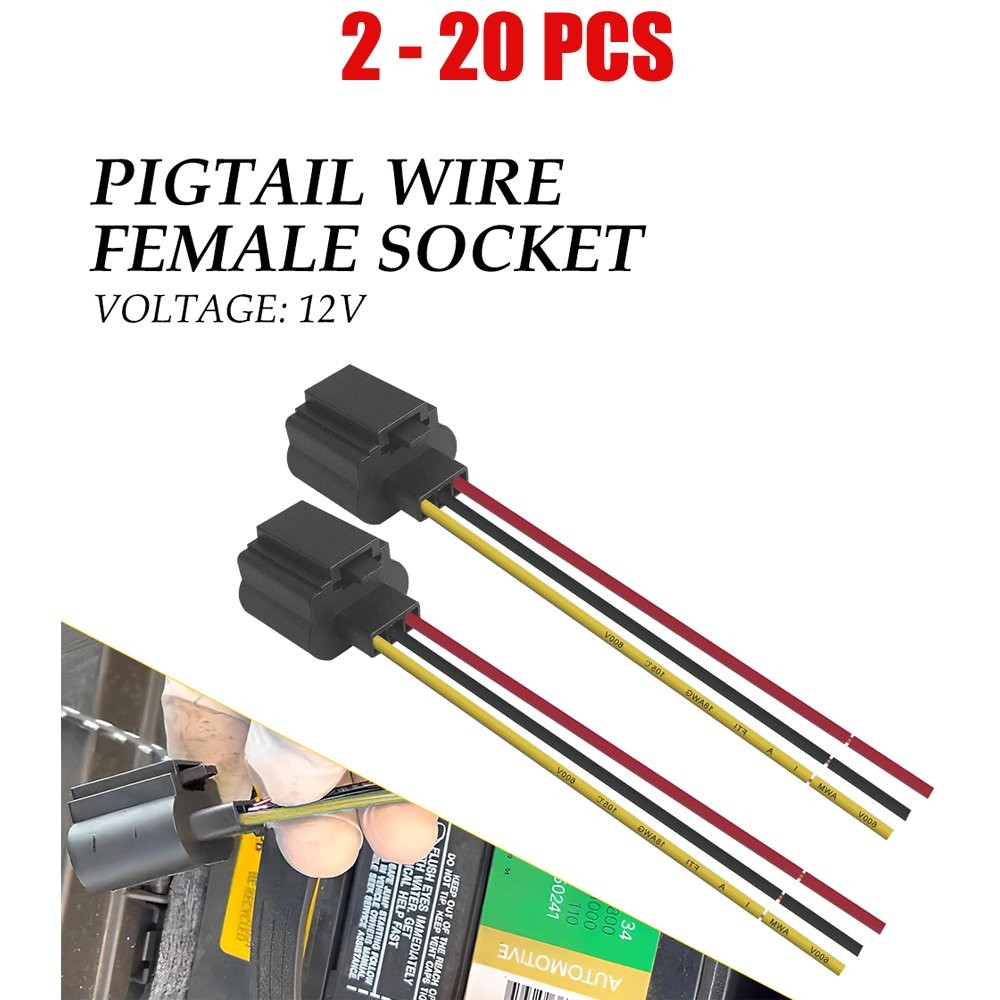 2-20X H13 9008 H13LL Wiring Female Socket Adapter Pigtail Connector Harness Plug