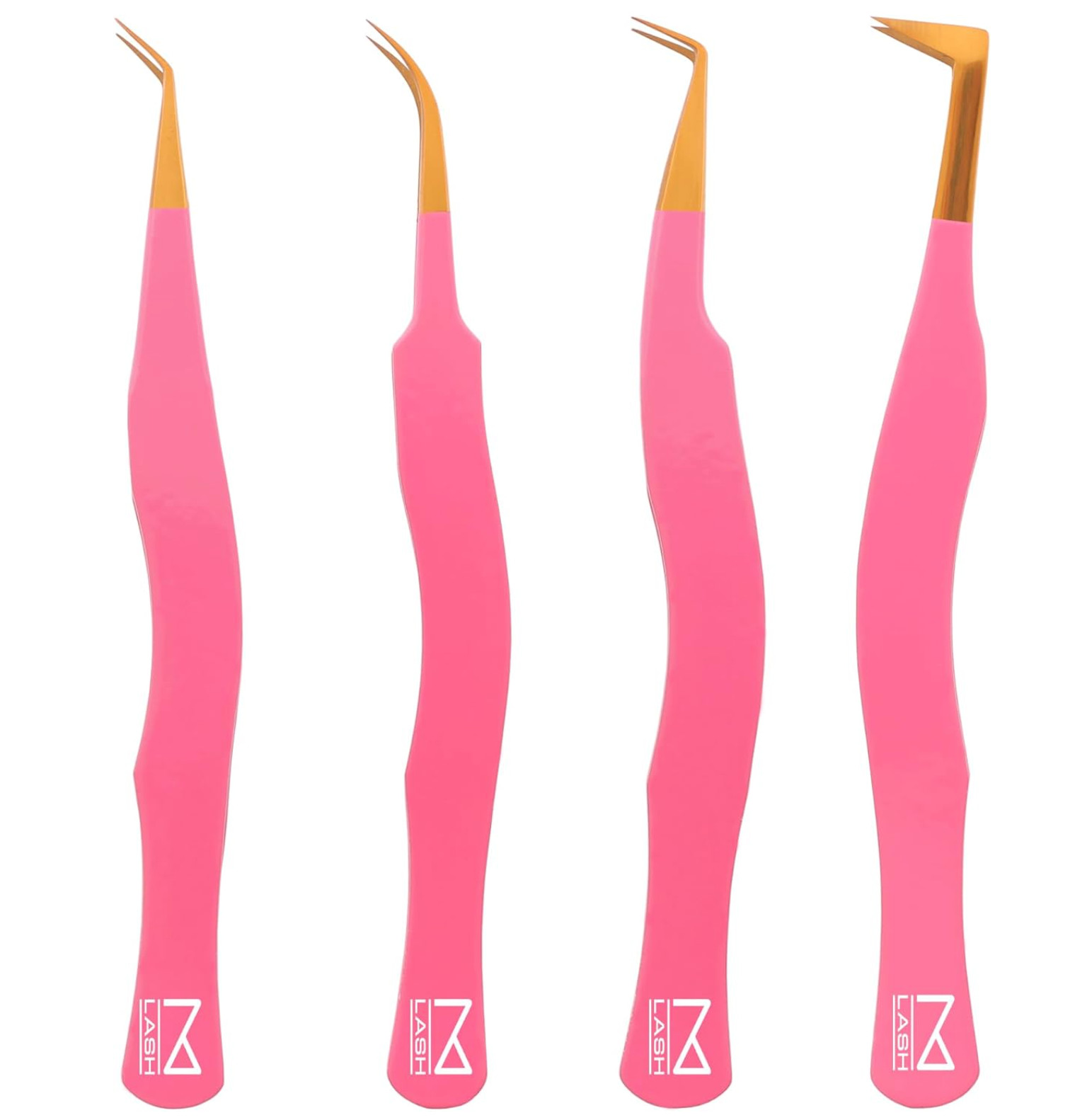 Premium Japanese Stainless Steel Tweezers for Lash Extensions - Set of 4 (Pink)