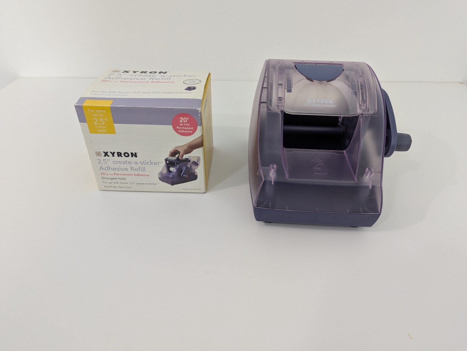 Xyron 250 Create A Sticker 2 1/2 in Sticker Maker & New 2.5" Adhesive Roll 20'