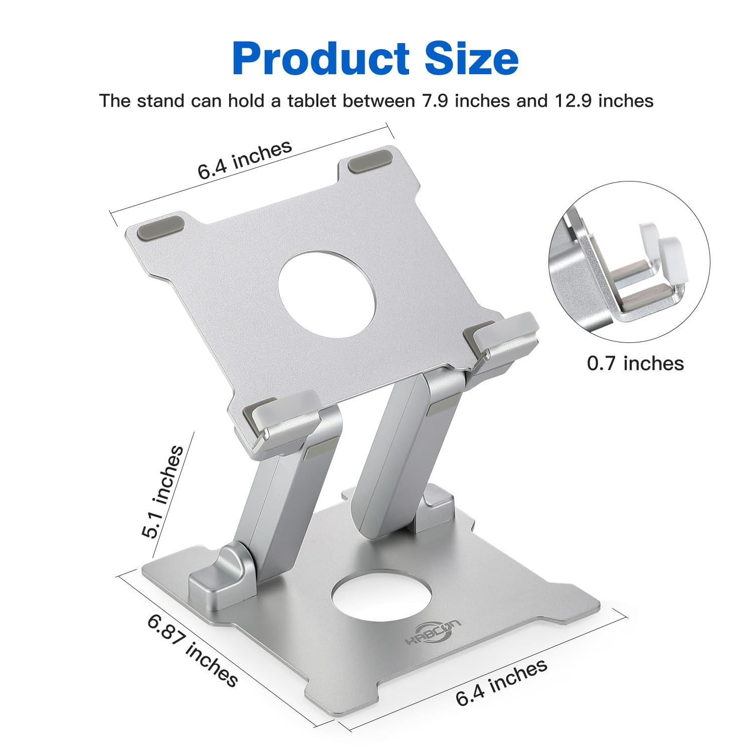 KABCON Quality Tablet Stand,Adjustable Foldable Large-Silver, Large-Silver