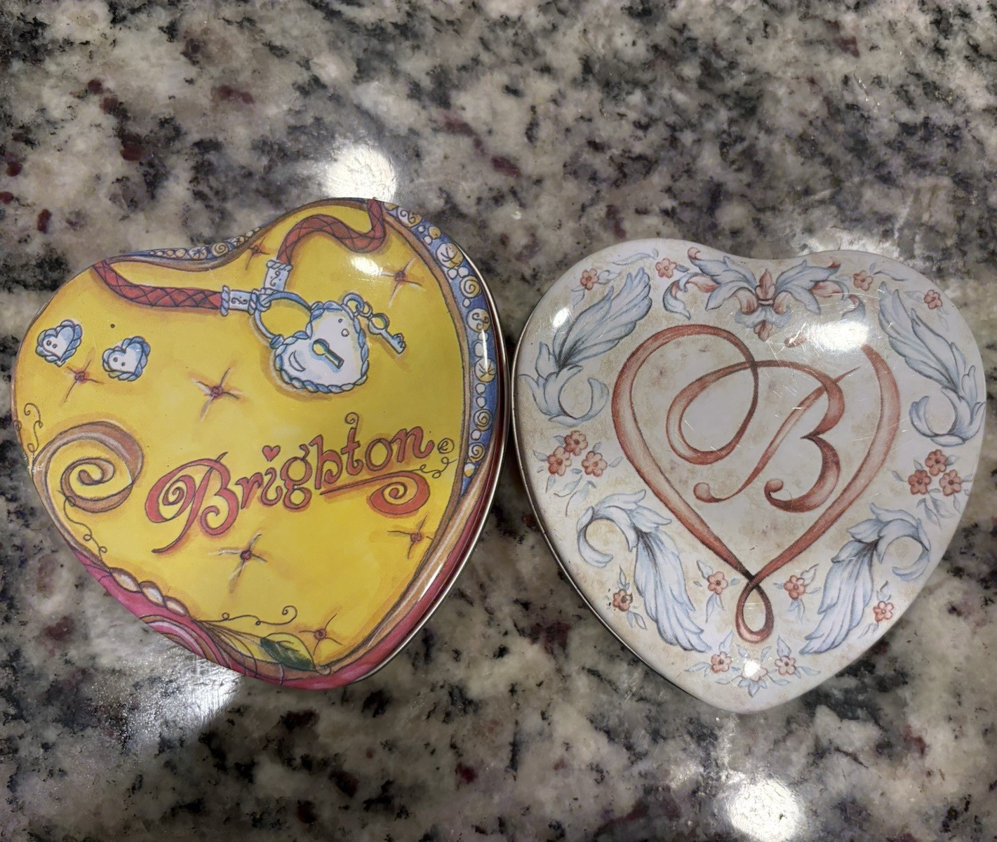 Brighton 2 Small Heart-Shaped Floral Metal Trinket Tins with Lids, Multicolor