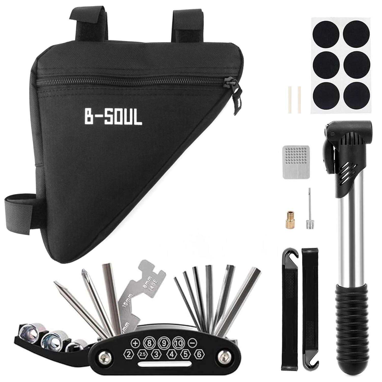 Bike Repair Tool Set,Waterproof Storage Bag 16 in 1 Multitool & Bike Tyre Patch