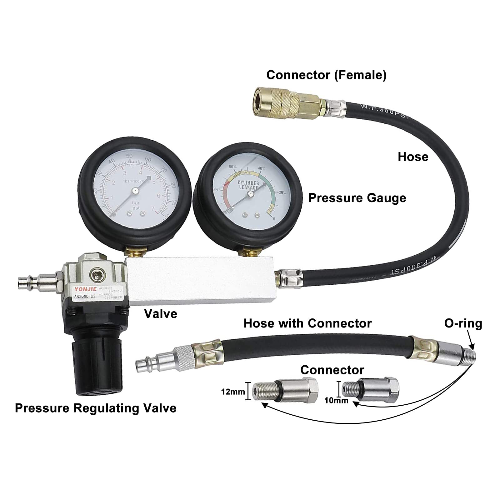 KUNTEC Cylinder Leak Down Tester Engine Compression Diagnostics Test Tool Kit