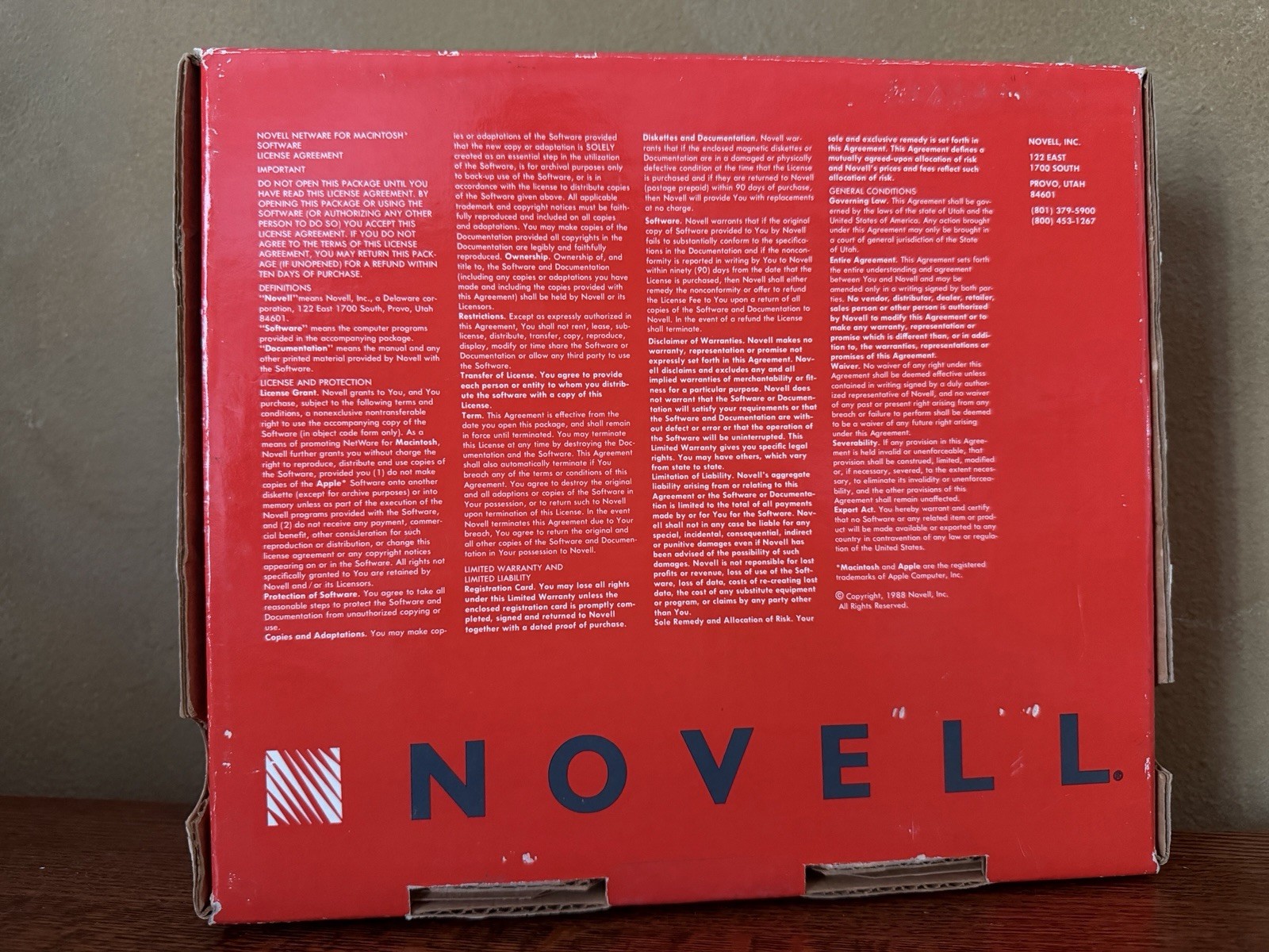 Vintage Novell NetWare for Macintosh Version 1.0 software kit W/ Box Floppy Disc