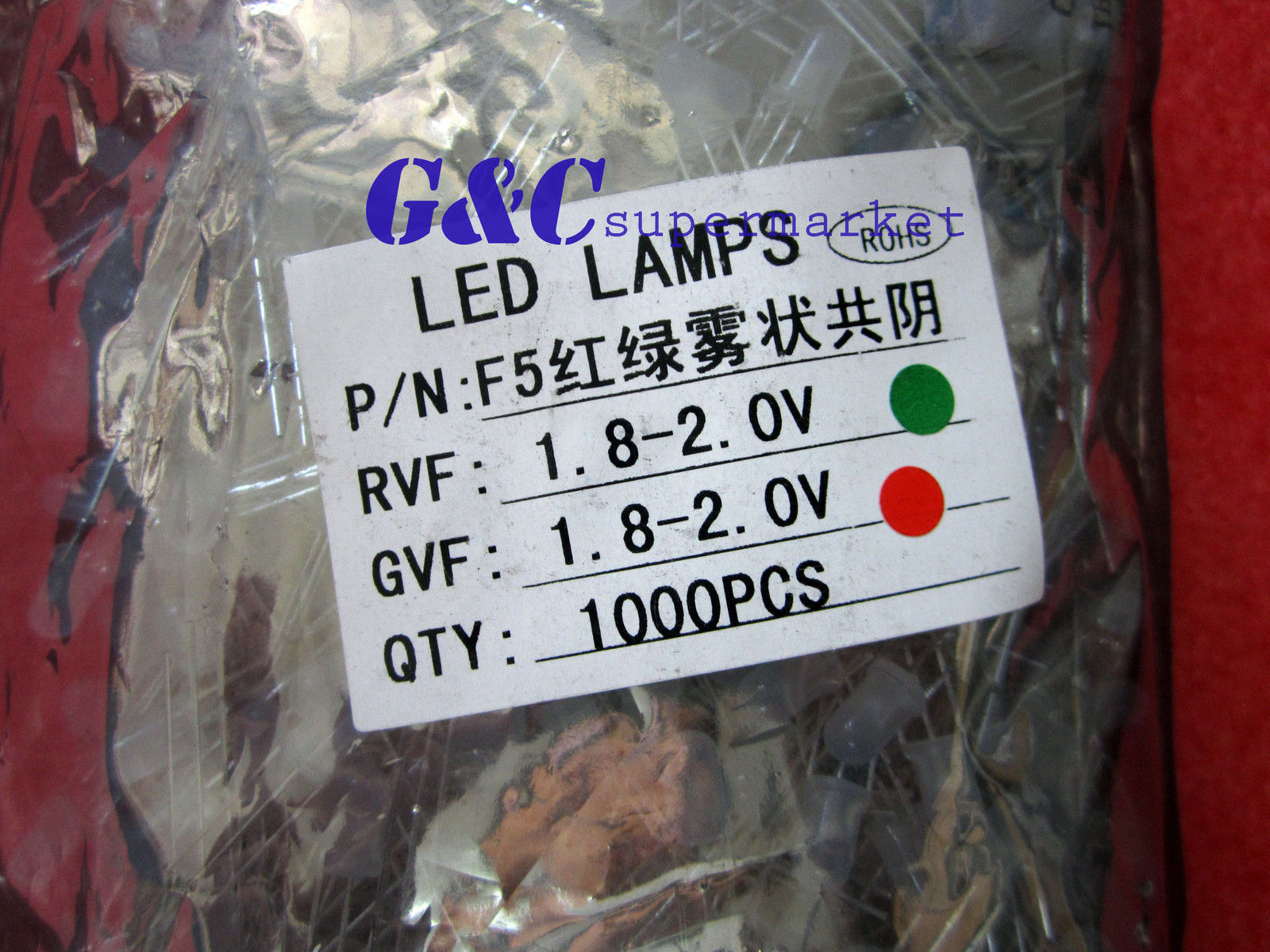 100pcs 5mm Dual Bi-Color Red/Green 3-Pin Diffused Common Cathode LED Diode Lamp