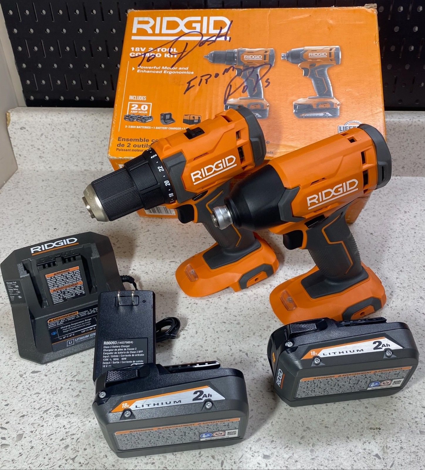 Ridgid 18V Drill Driver & Impact Driver W/ Charger & Two 2 Ah Batteries R9272