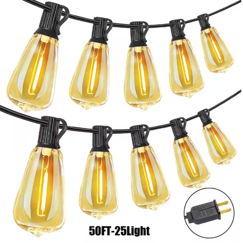 50ft 25-Light Outdoor Plug-In LED E12 w/Shatterproof Waterproof 2700K Warm White
