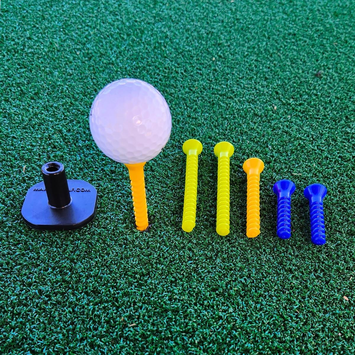 Height Adjustable and Flexible Golf Tees, for Golf Mats and Simulators, Consiste