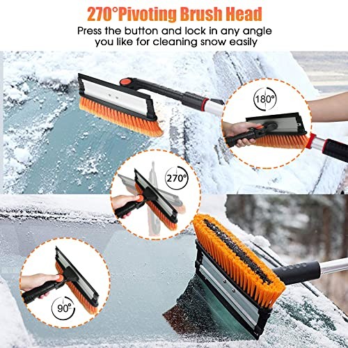 6.4" Extendable Ice Scraper Snow Brush with Squeegee for Windshield Large 2