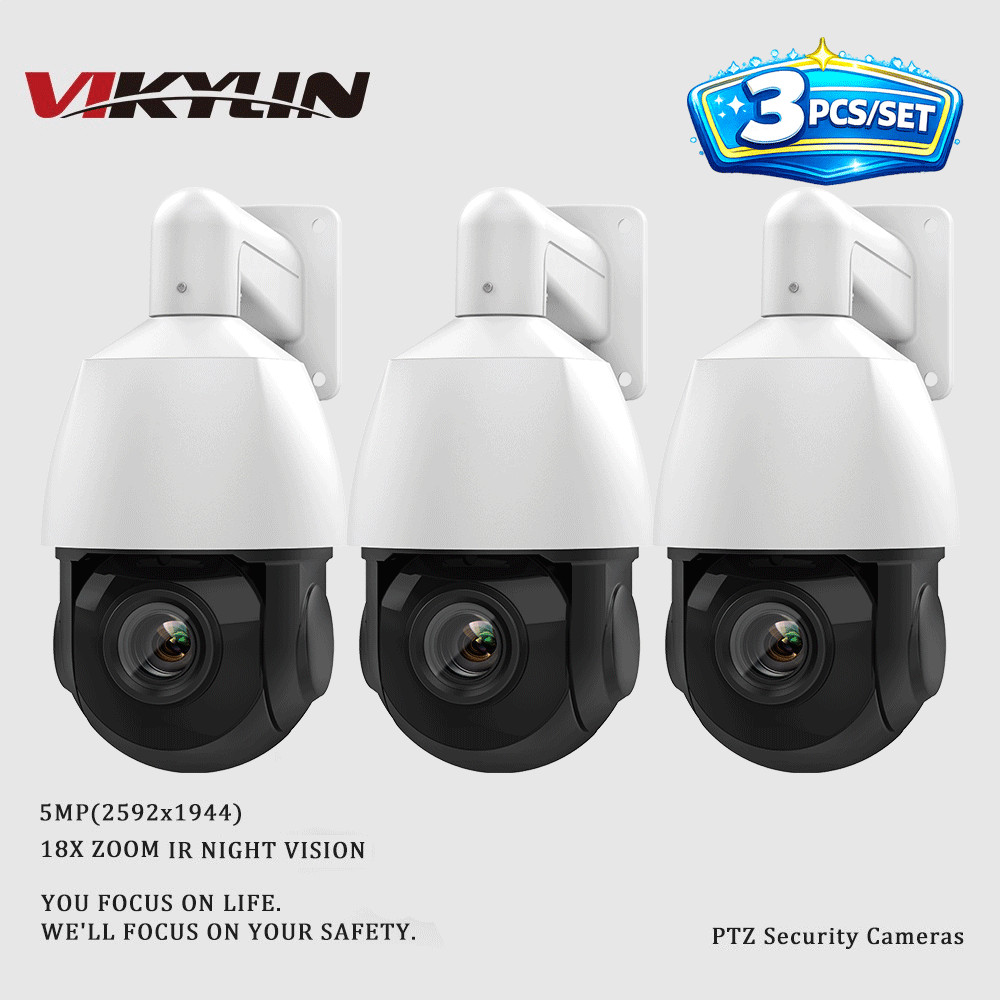 3PCS VIKYLIN 5MP 18X Zoom IR PTZ Security Camera Mic Speaker Human Auto Tracking