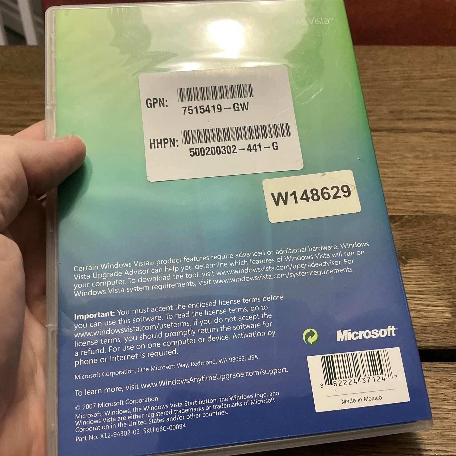 Microsoft Windows Vista Anytime Upgrade Disc And Case - 32 Bit