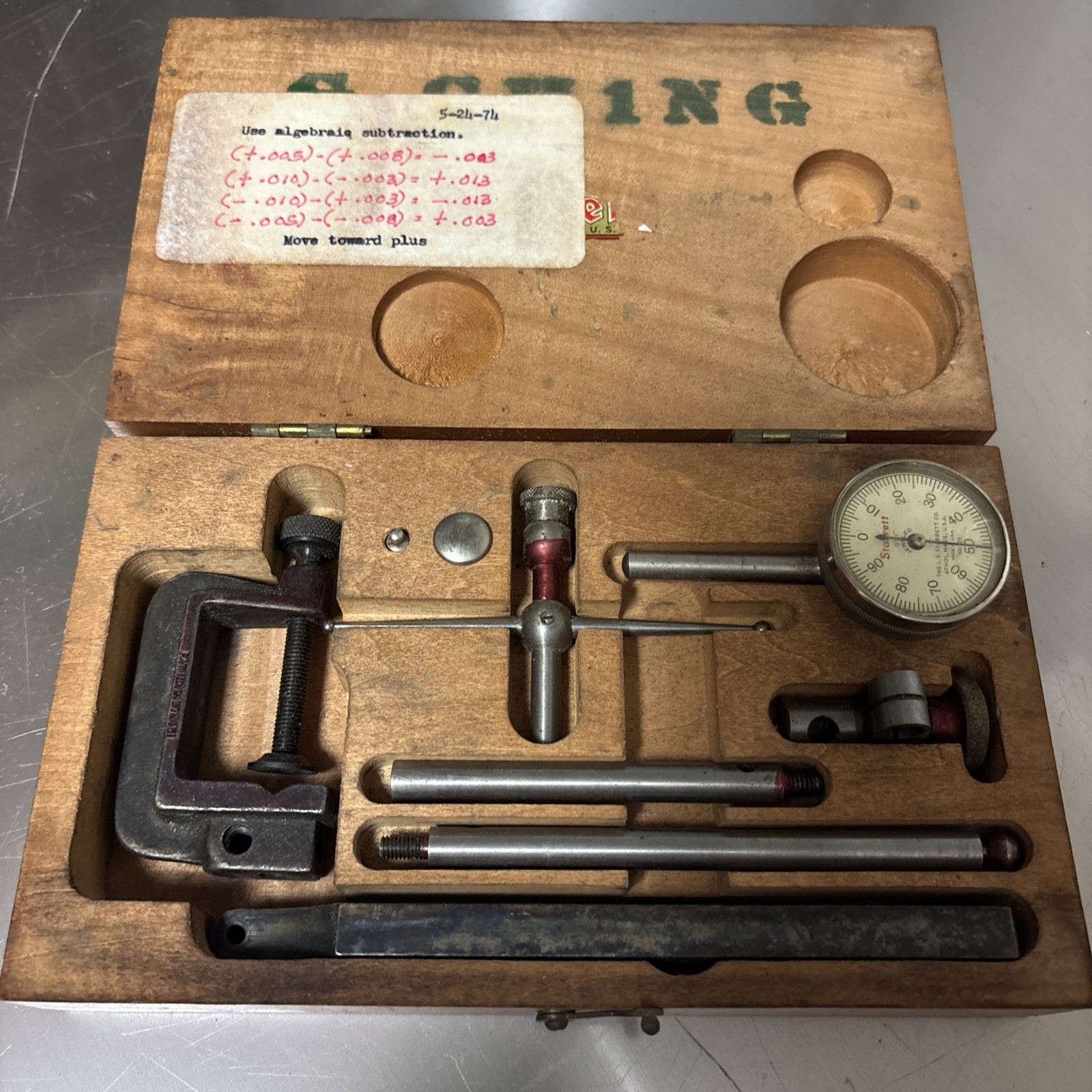 Vtg Starrett Universal Back Plunger Dial Test Indicator In Original Wooden Box