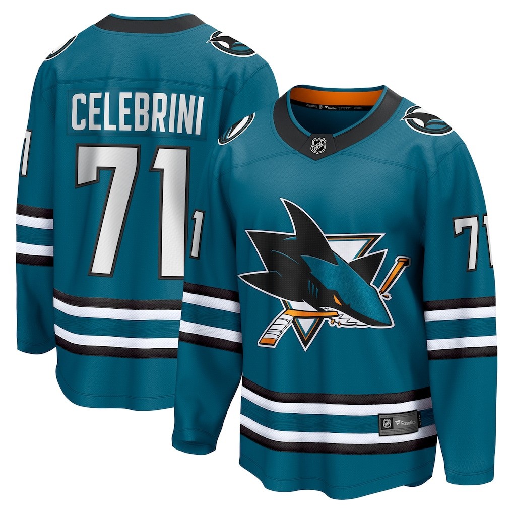 Men's Sharks #71 Macklin Celebrini Fanatics Teal Home Breakaway Jersey
