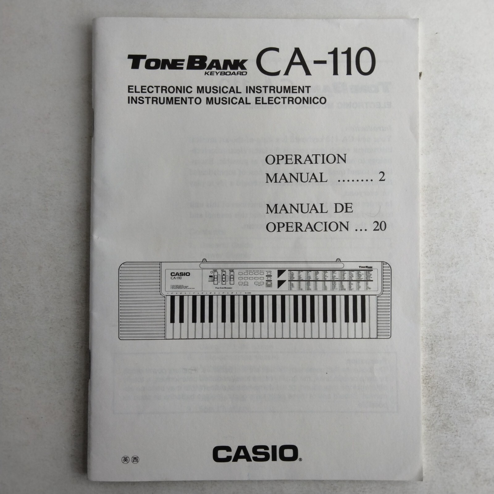 Casio Tone Bank C 10 Electronic Musical Instrument Keyboard Operation Manual