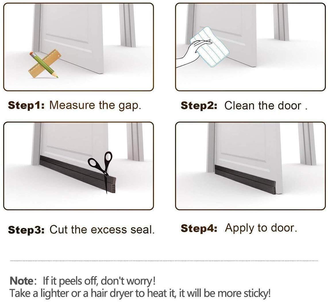 Door Draft Stopper 2 Pack Door Sweep 2"x39" Black Interior Exterior Soundproof