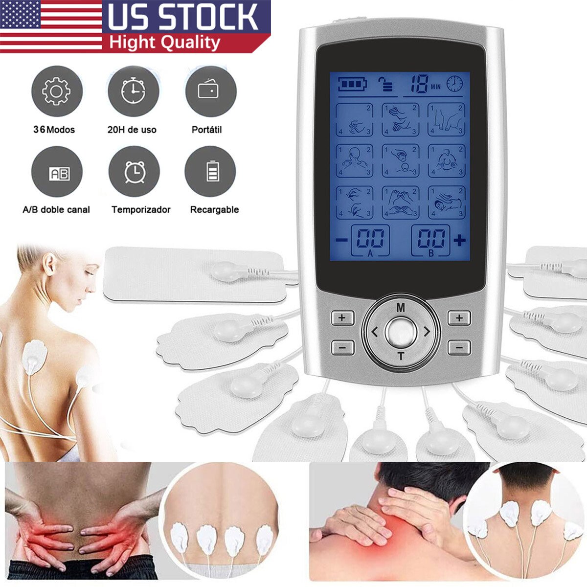 36 Modes Massager Tens Unit Muscle Therapy Pain Relief Stimulator Machine Pulse.
