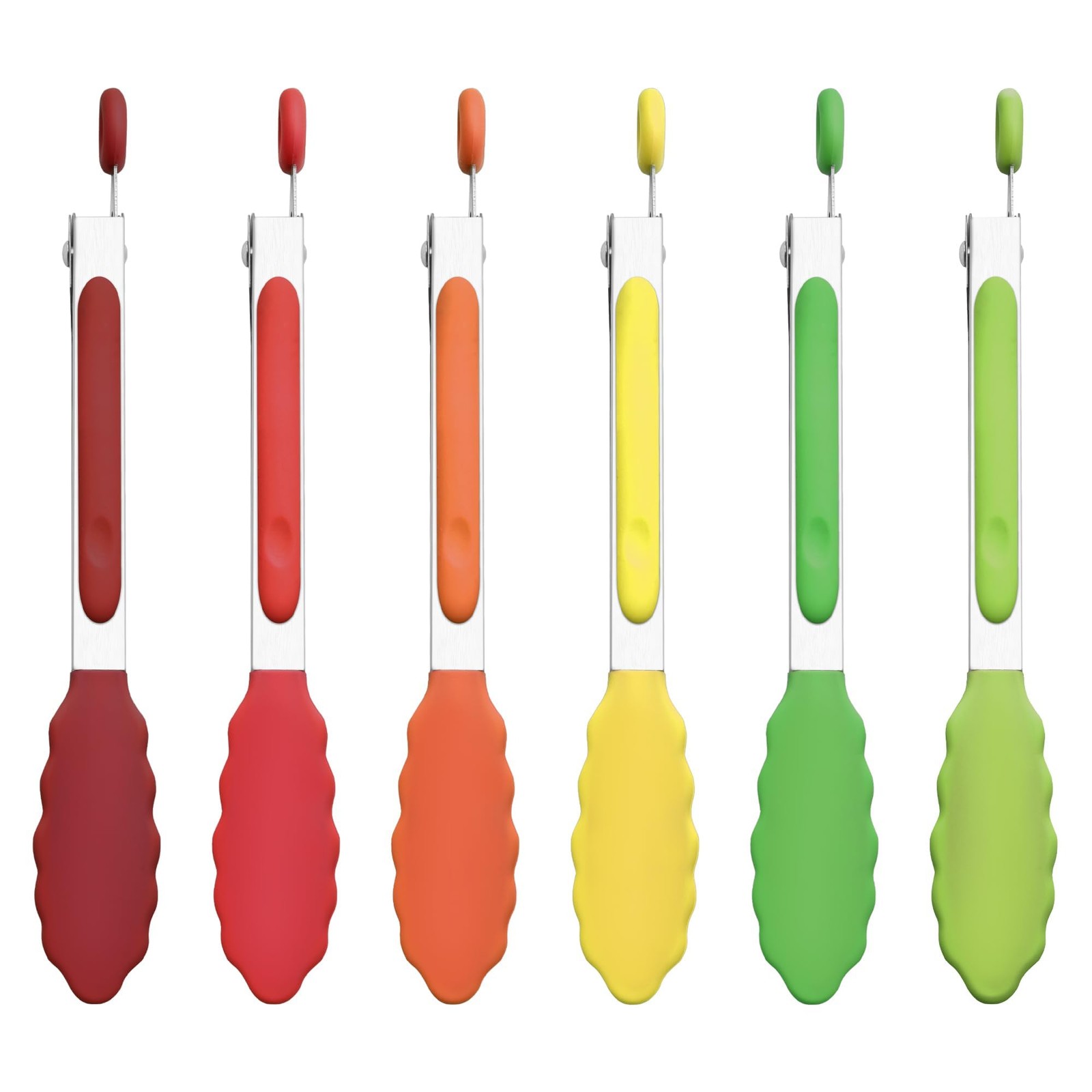 7-Inch Silicone Tongs Pack of 6, Small Stainless Steel Tongs with Silicone Ti...