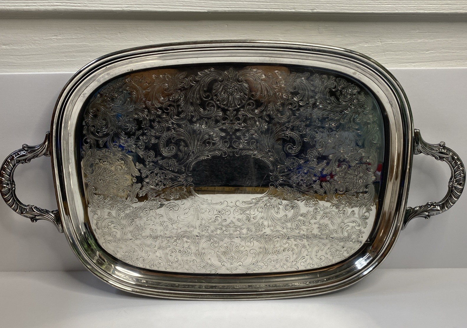 Vtg Silver Plate Serving Tray 18 x 14" Pilgrim Brand Hostess Heritage Style