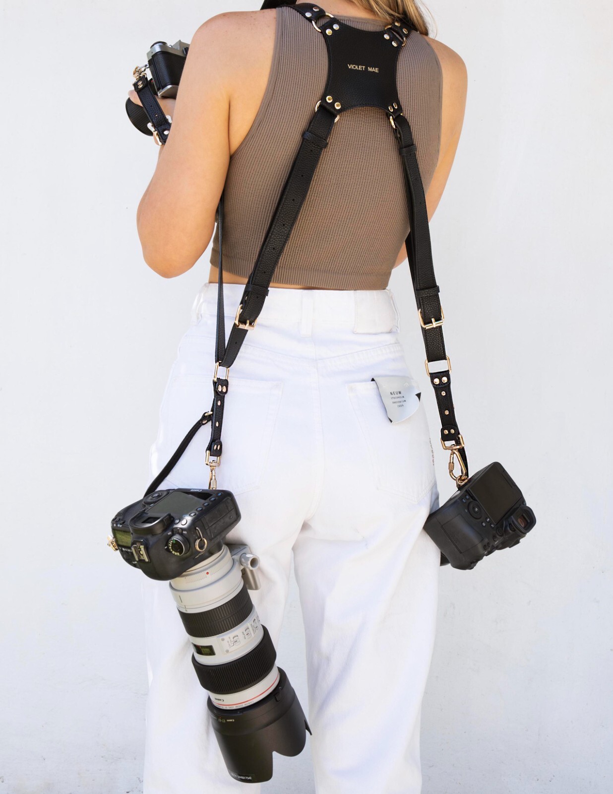 Adjustable Vegan Leather Dual Camera Harness, Camera Holster, Dual Camera Strap
