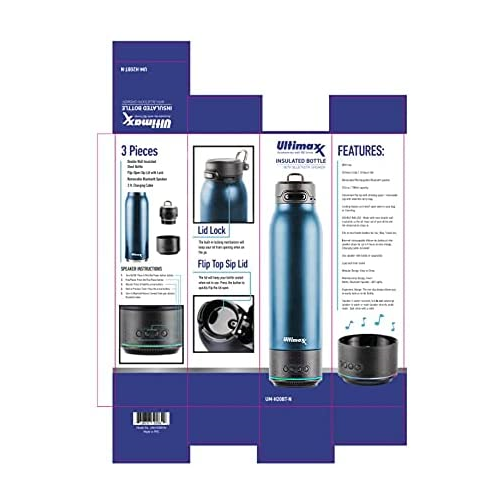 Vacuum Insulated Water Flask Bottle w/ Rechargeable Bluetooth Speaker Navy Blue