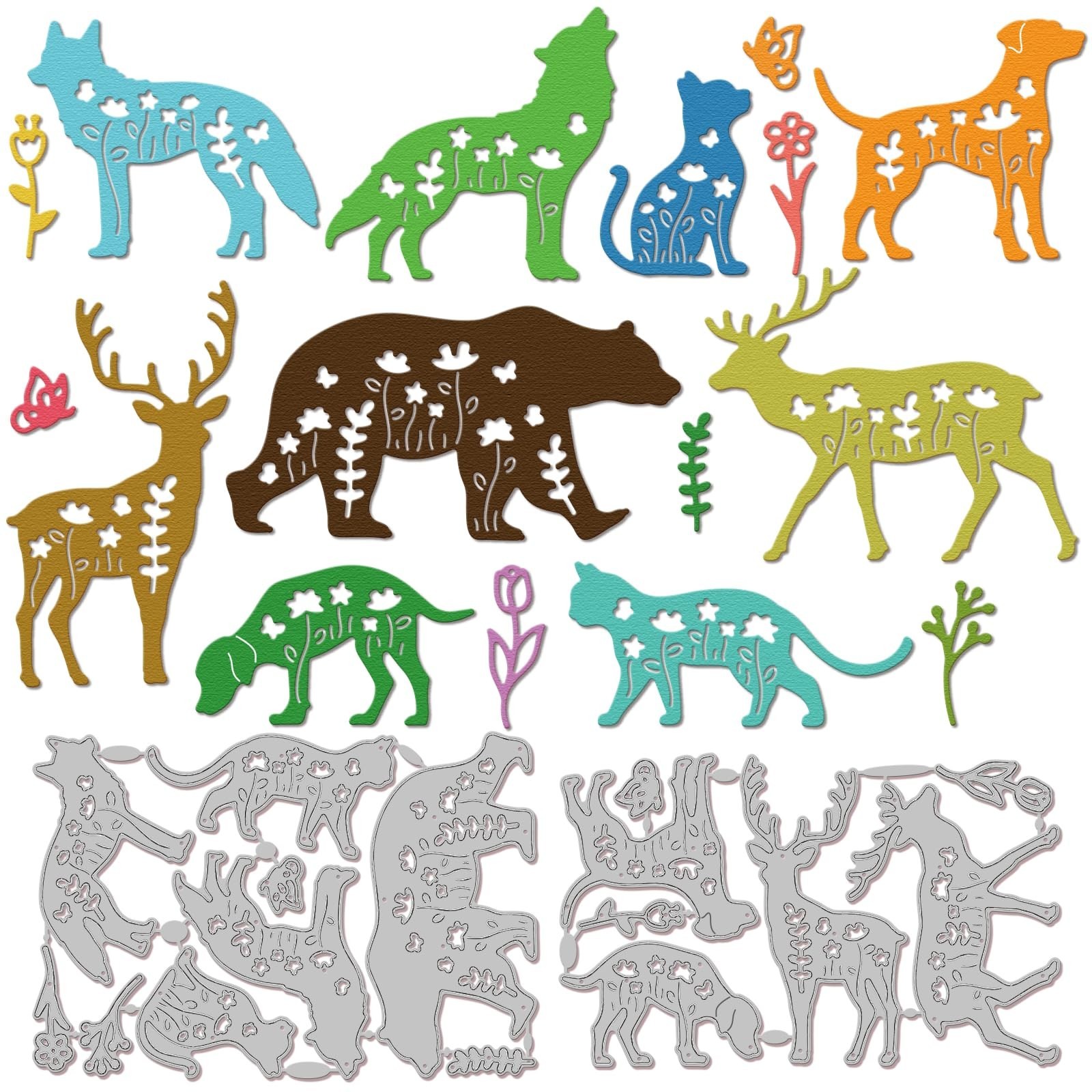 GLOBLELAND Flowers Animals Cutting Dies for DIY Scrapbooking Metal Cats Dogs ...