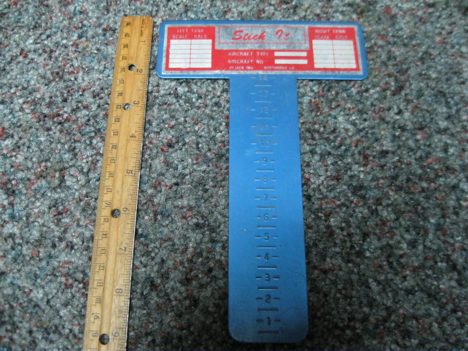 Syjack Aircraft Fuel Gauge Dip Stick "Stick It" blue aluminum gauge used