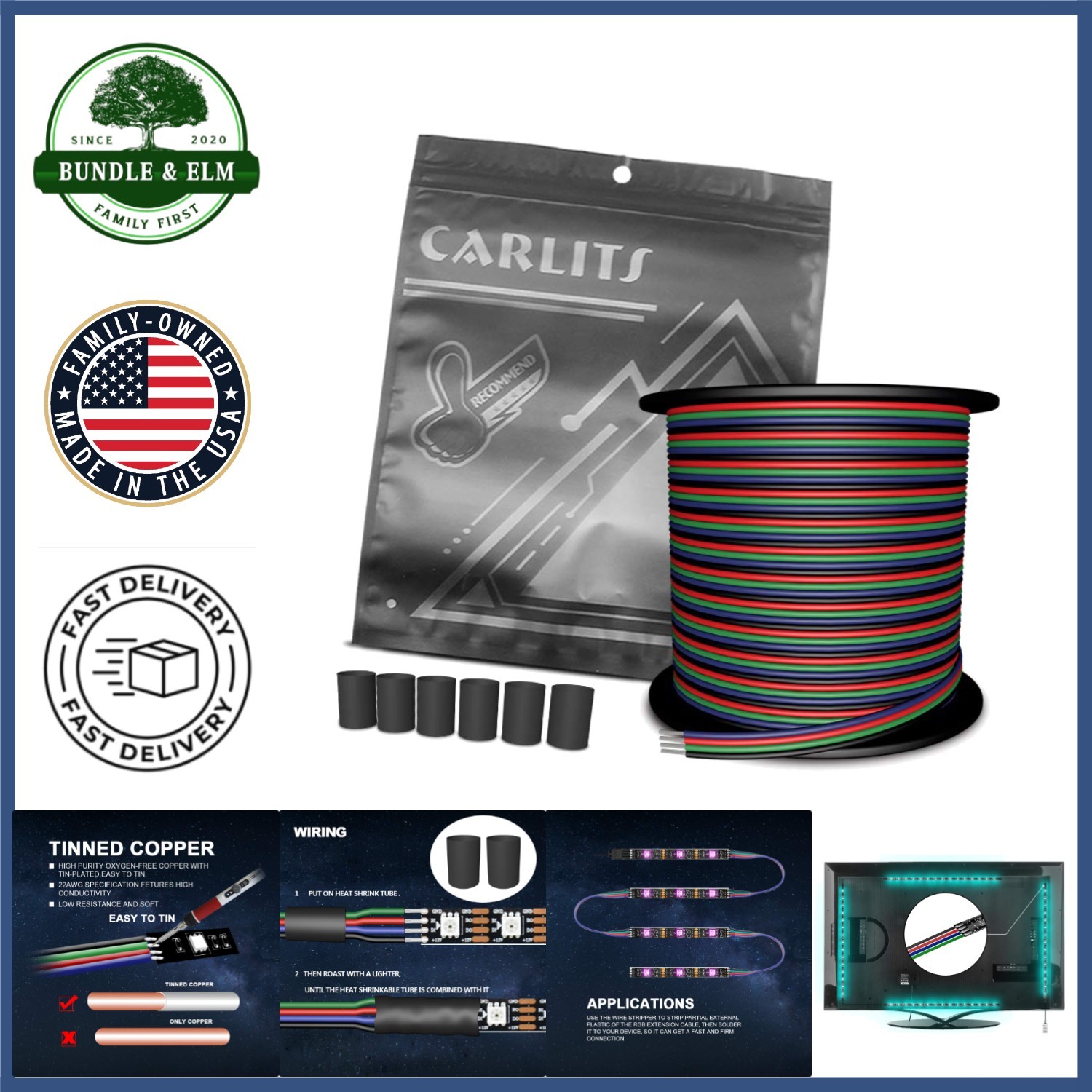 Flexible 100ft RGB LED Wire, 22 AWG 4 Pin Extension for Various Lighting Needs