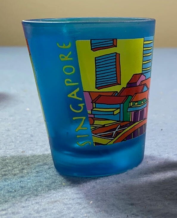 Shot Glass - SINGAPORE - Three photos - Vintage New, never used, circa 2000 --a