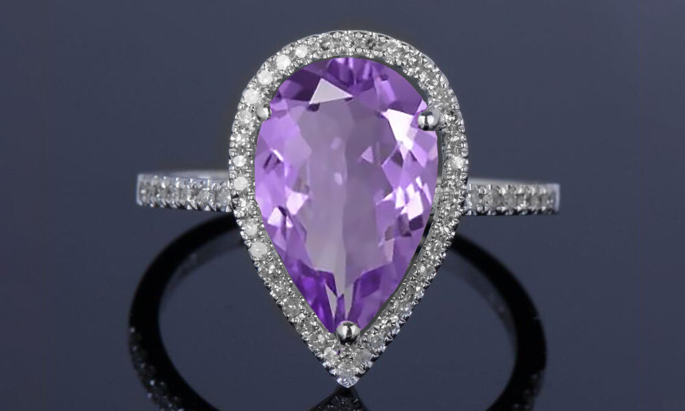 4.00 CTTW  Lab Created Amethyst Gemstone Pear Cut Sterling Silver Ring Size 6-9