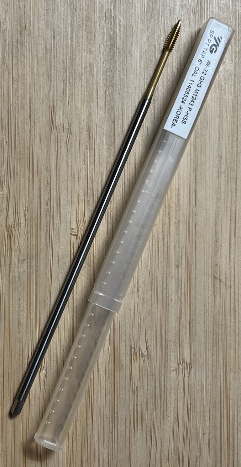 YG1 M1243 Hand Tap #6-32 Thd 6"Long 2-Flute TiN H3 P-HSS Sp Pt (B2)